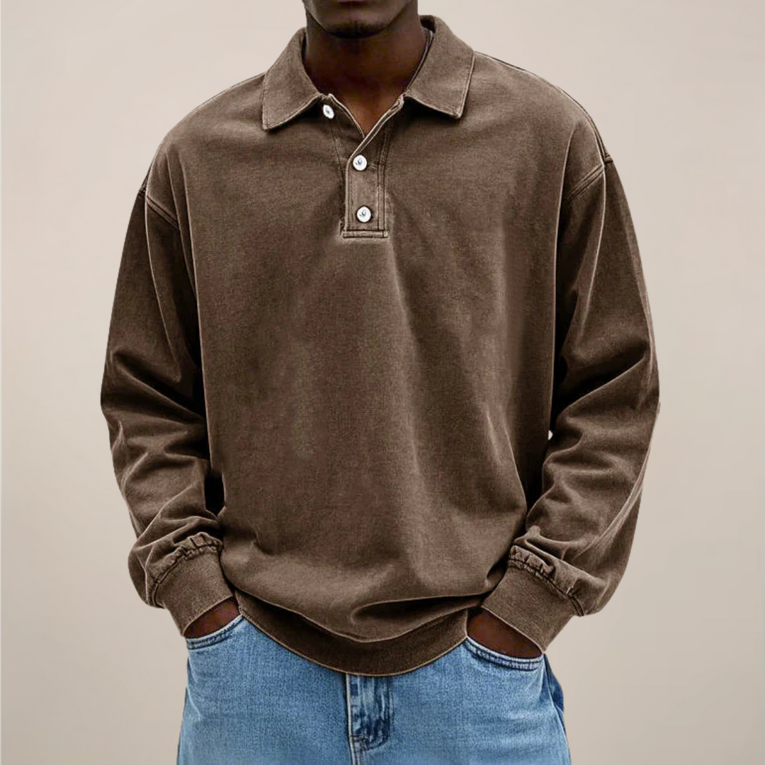 Versatile men's long sleeve polo shirt. Smart casual top for everyday comfort and fashion.