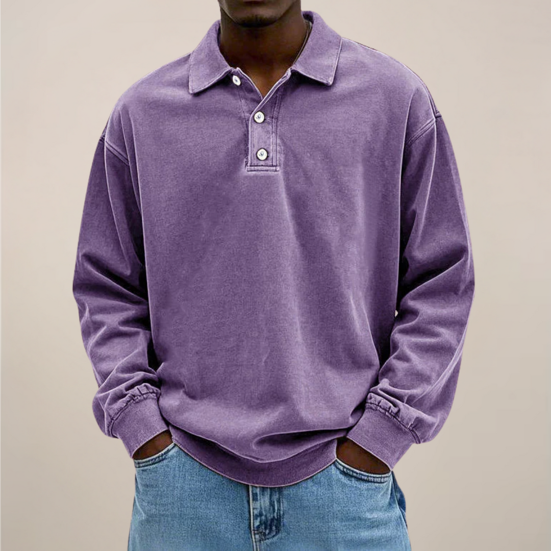 Stylish men's long sleeve polo shirt. Essential smart casual top, perfect for versatile everyday wear.