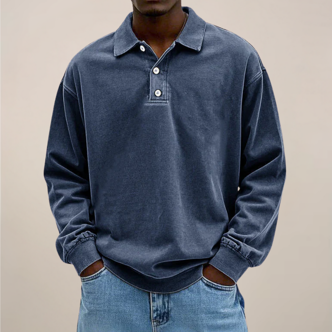 Smart casual men's long sleeve polo shirt. Versatile top with button placket for everyday comfort.