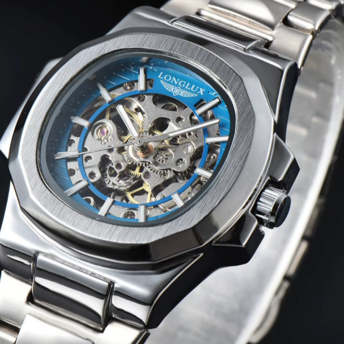 Elegant men's automatic skeleton watch, perfect luxury accessory with exposed mechanical parts
