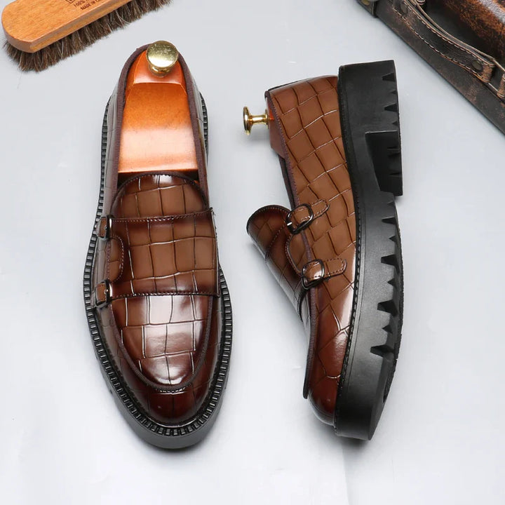 Stylish men's luxury footwear: crocodile embossed loafers for a sophisticated look, ideal for business or events.