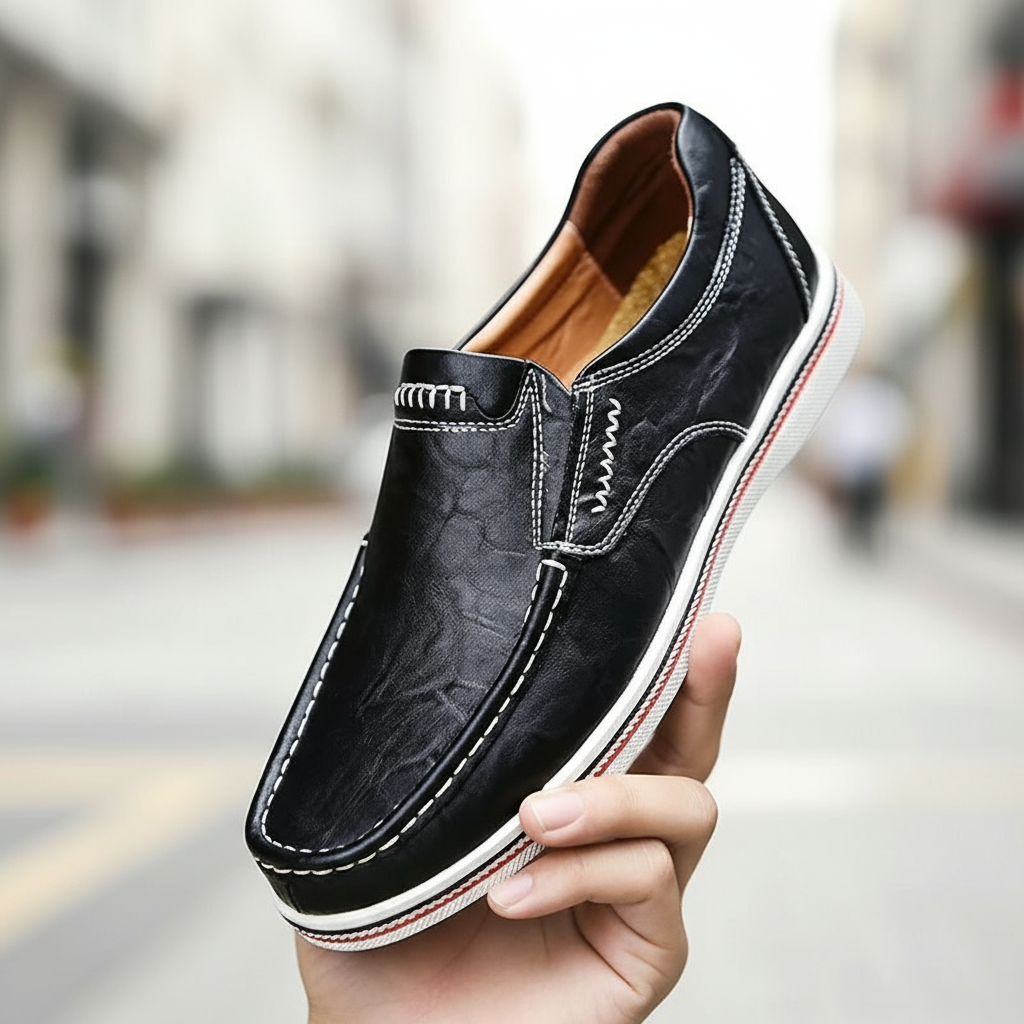 Men's leather loafers in a neutral taupe, versatile for both casual and semi-formal occasions.