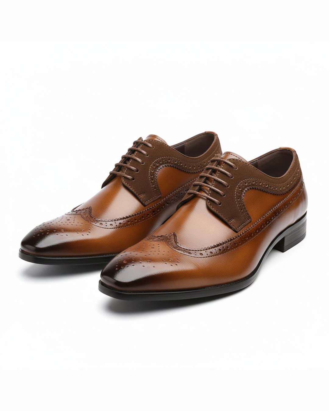 Men's luxury brogue Oxford dress shoes in classic brown leather, perfect for formal wear & business attire.
