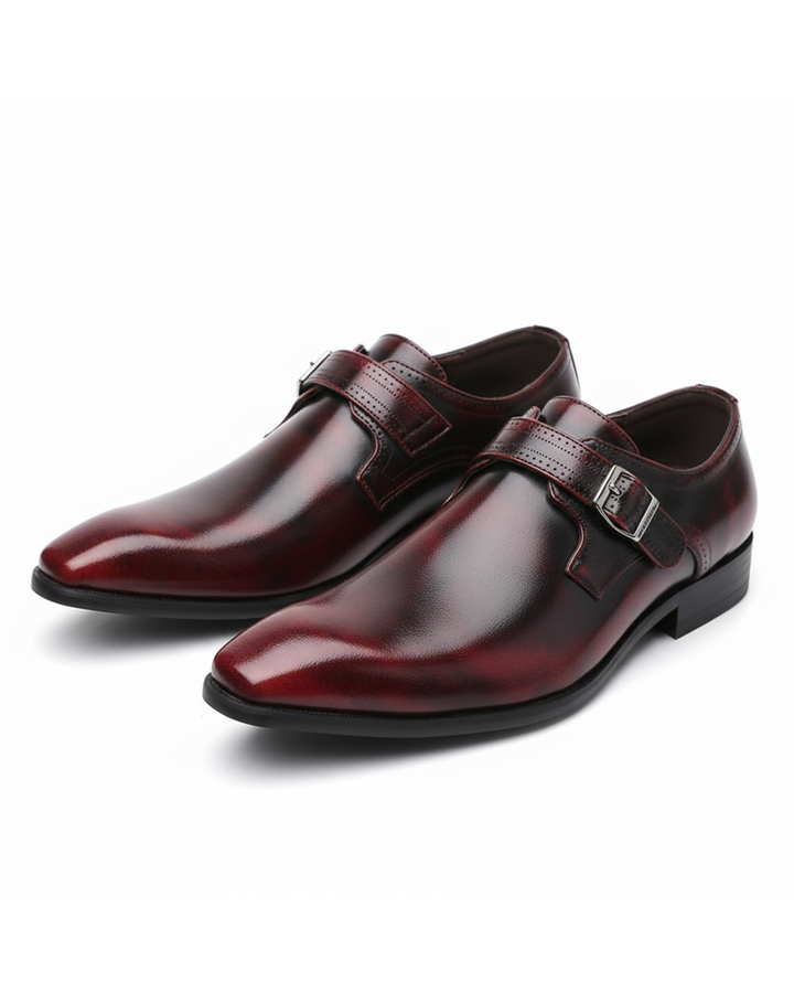 Men's luxury burnished leather monk strap shoes, executive style, classic formal footwear