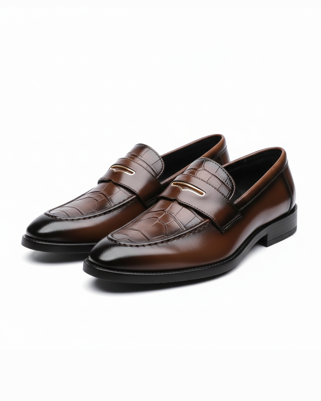 Men's luxury croc-embossed leather loafers, black slip-on dress shoes for formal wear
