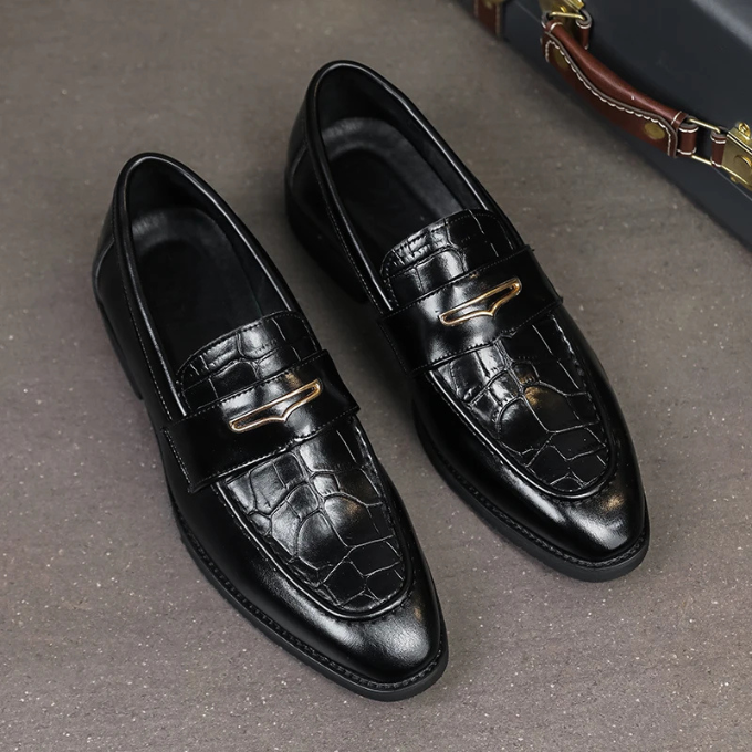 Elegant men's croc-embossed leather slip-on loafers, a staple in luxury footwear fashion