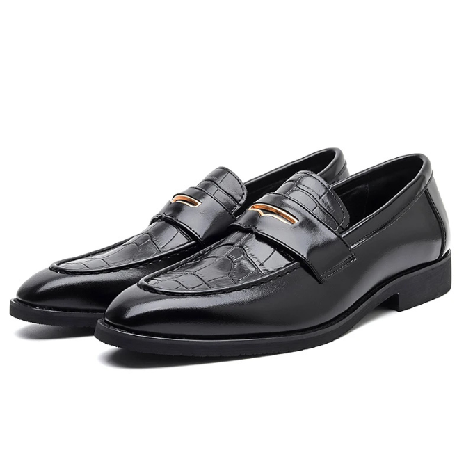 Men's dress shoes: black croc-embossed leather loafers for a sophisticated look