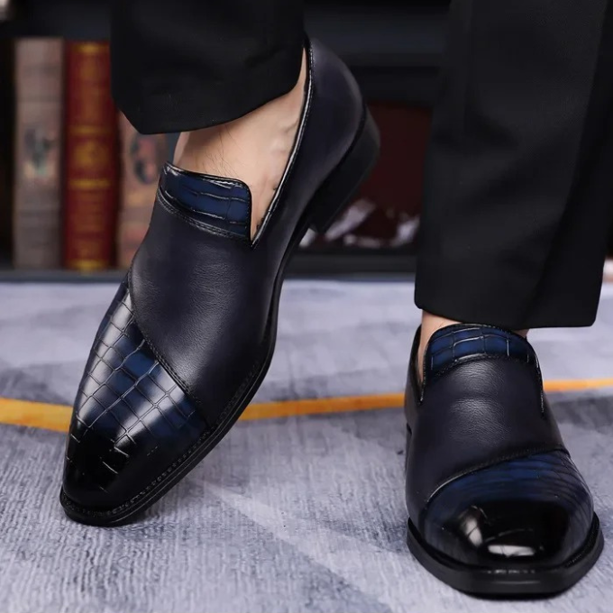Elegant men's croc-patterned slip-on shoes, merging comfort with formal style