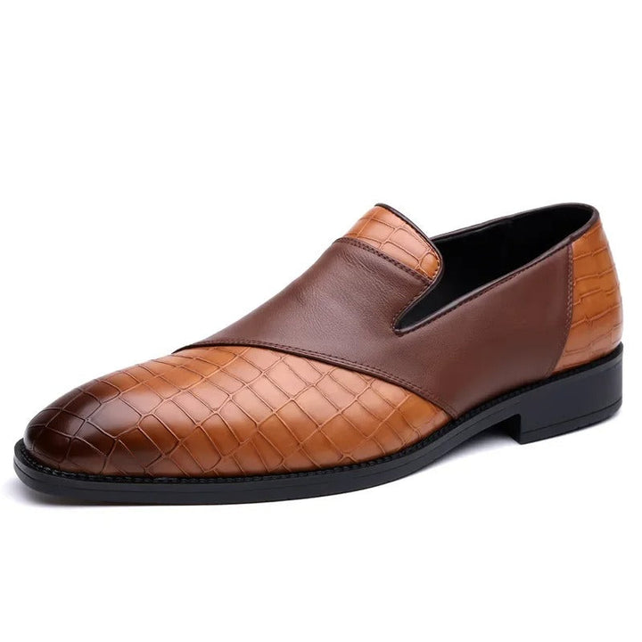 Men's formal slip-on loafers, presenting a premium croc-textured appearance
