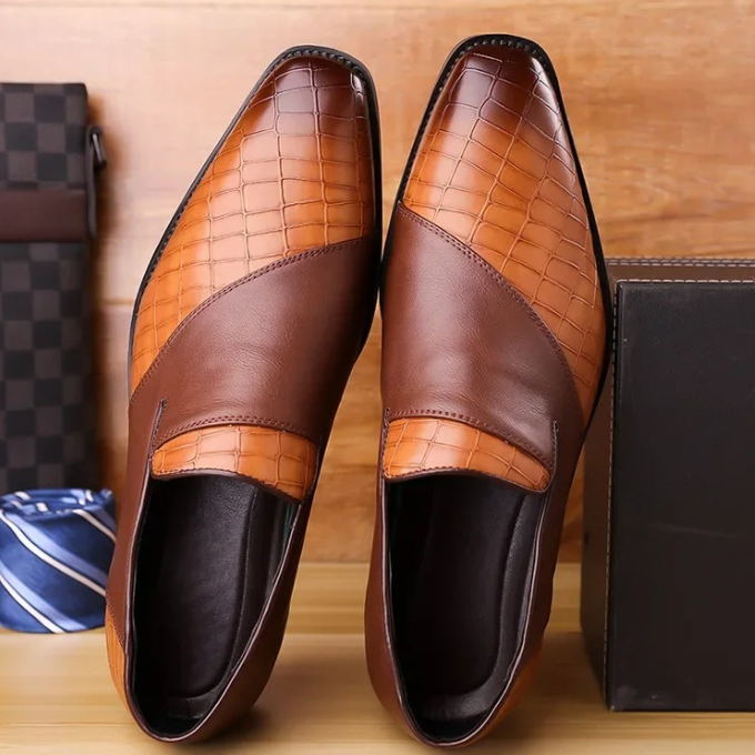 Stylish men's croc-embossed dress loafers, perfect for formal or casual wear