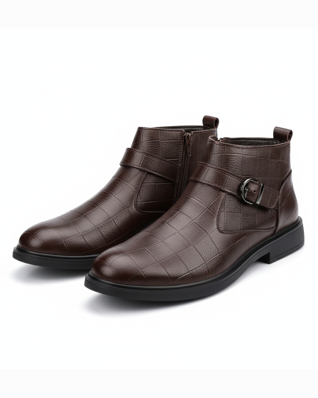 Men's luxury full-grain leather ankle boots in rich brown, perfect for formal or casual wear.