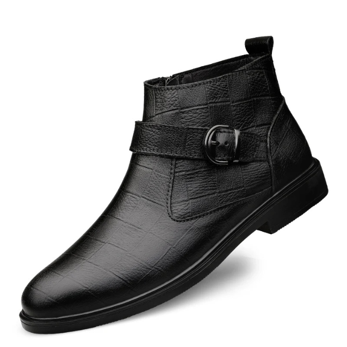 Detailed shot of the laces and stitching on men's full-grain leather ankle boots, ensuring quality.
