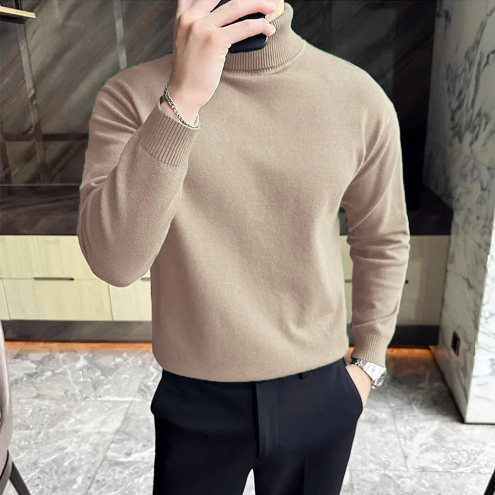 Man modeling a comfortable and elegant red cashmere blend knit sweater, ideal for mens fashion.