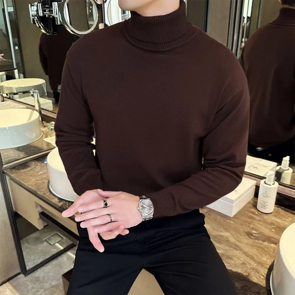 Front view of a versatile gray cashmere blend knit sweater, a premium mens pullover for any occasion.