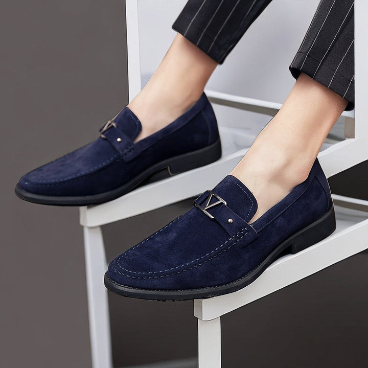 Elegant men's footwear, new arrival vegan suede loafers with a distinctive buckle.
