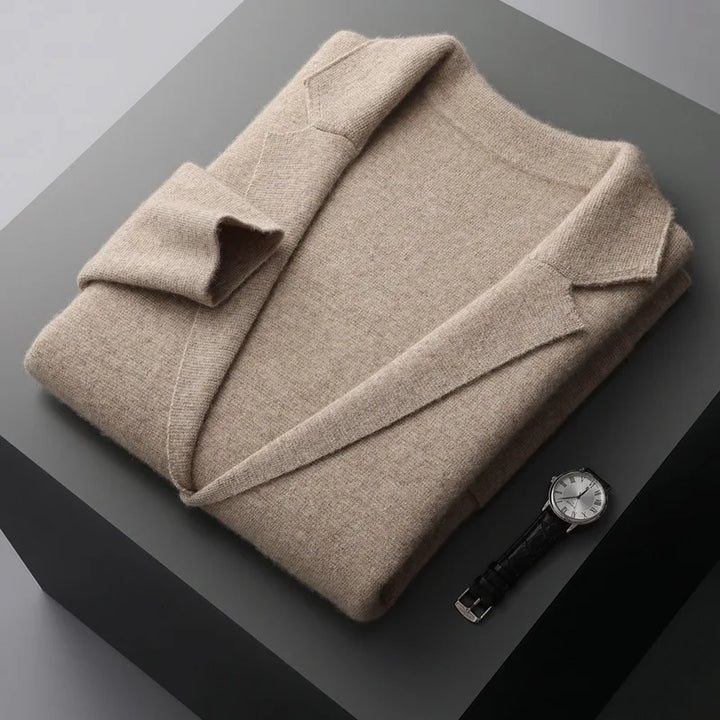 Detail of buttons on a men's sophisticated cardigan, quality apparel