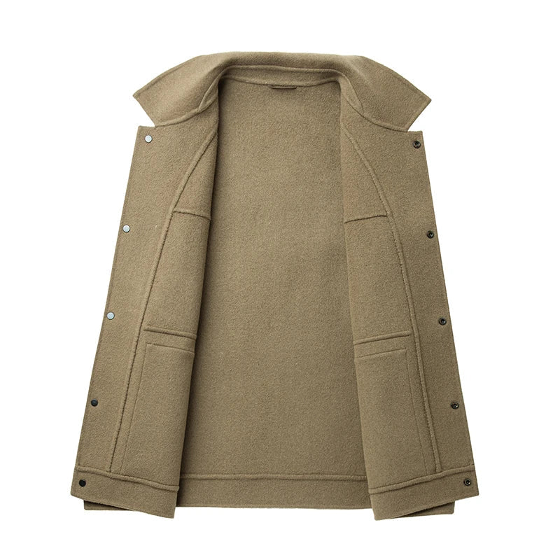Tailored men's luxury field jacket overshirt made from high-quality wool, great for cold weather