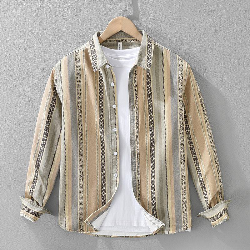 Men's Medina relaxed fit striped button-down shirt for casual summer and vacation wear. Effortless long-sleeve style.