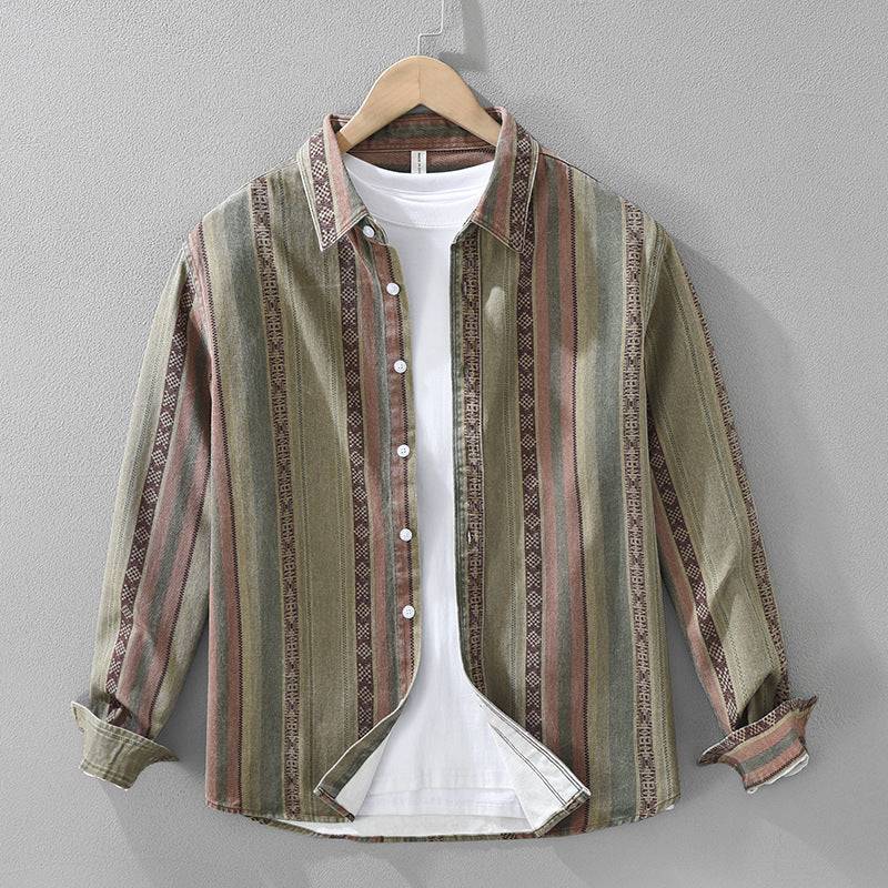 Men's Medina long-sleeve button-down shirt featuring a relaxed fit and stylish stripes, great for casual summer fashion.