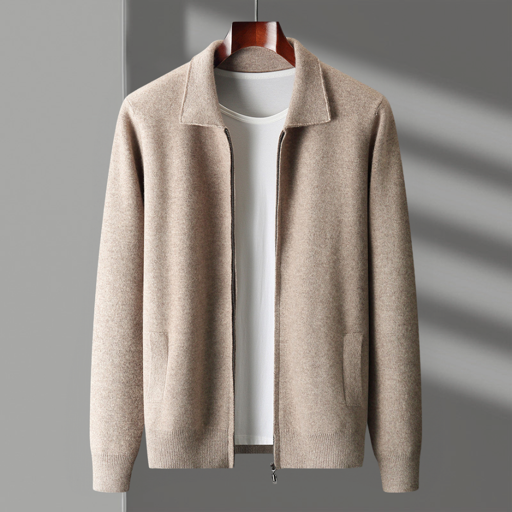 Stylish man in a city setting wearing the Men's Merino Wool Lightweight Jacket, urban look