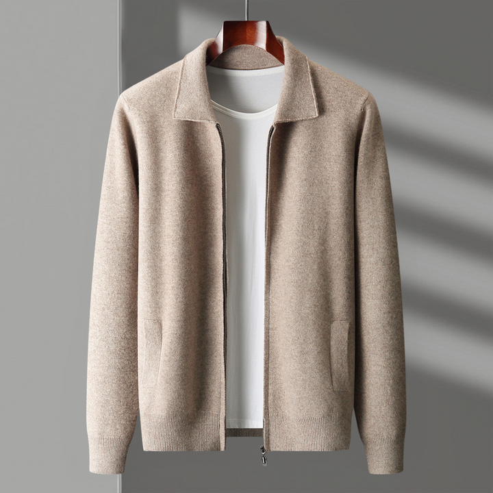 Stylish man in a city setting wearing the Men's Merino Wool Lightweight Jacket, urban look