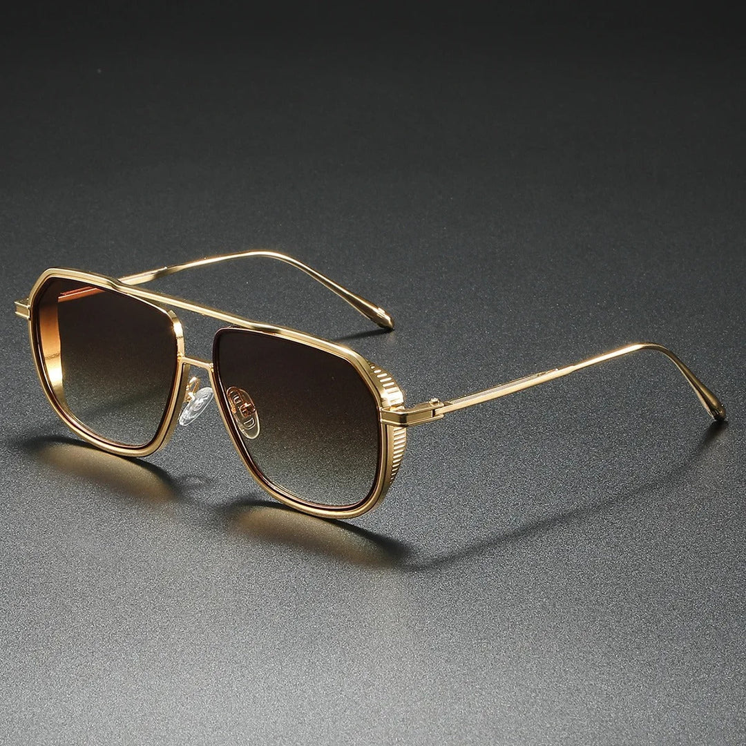 Glossy black men's aviator sunglasses, a modern and stylish eyewear option with an alloy frame.