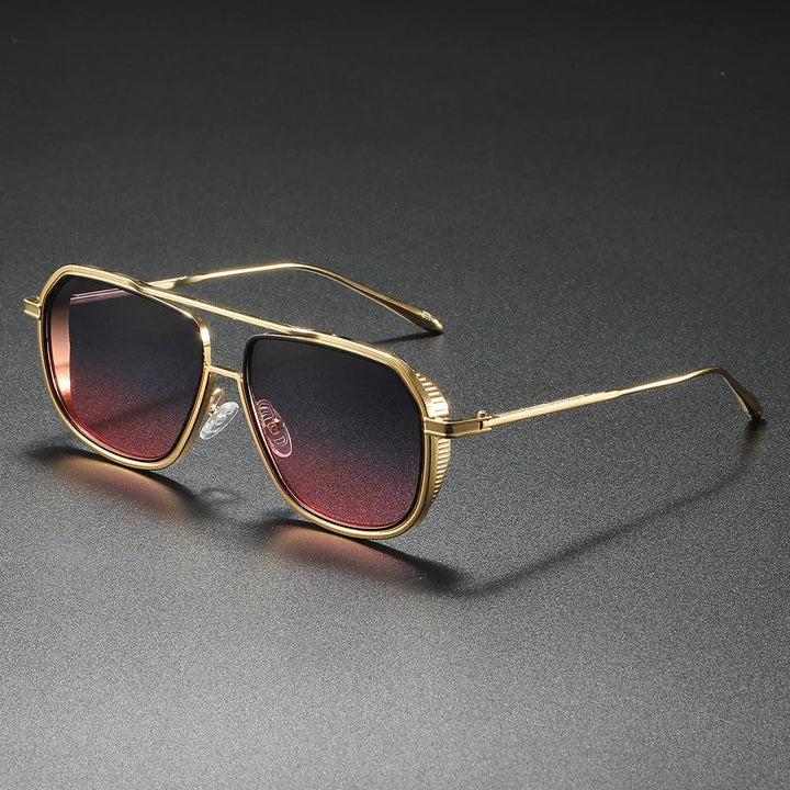 Modern men's sunglasses featuring an aviator silhouette and square lenses for a contemporary look.