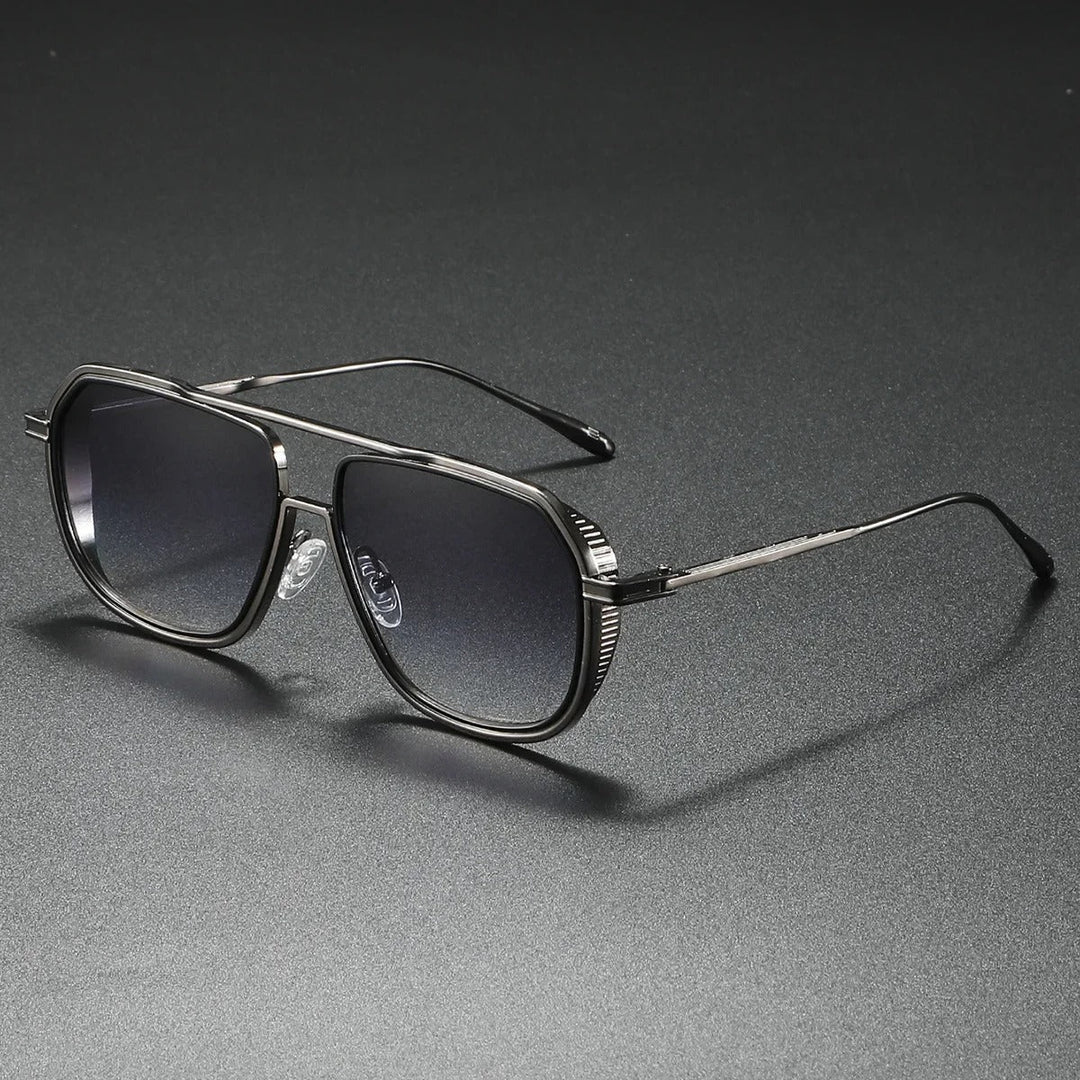 Alloy frame men's aviator sunglasses, glossy finish and square lenses for a modern, stylish appeal.