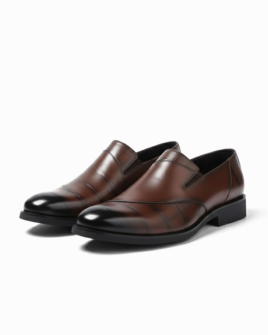 Men's modern black leather slip-on loafers, polished finish, elegant dress shoe for formal wear
