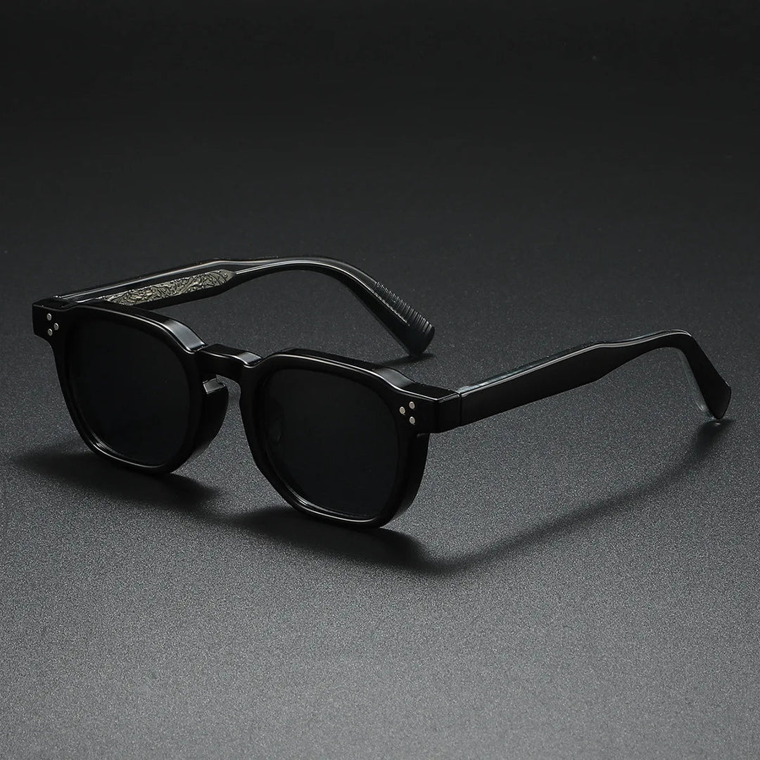 Men's modern block frame sunglasses with UV400 protection, black acetate