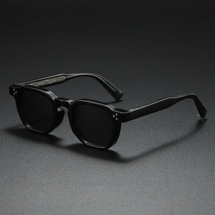 Men's modern block frame sunglasses with UV400 protection, black acetate