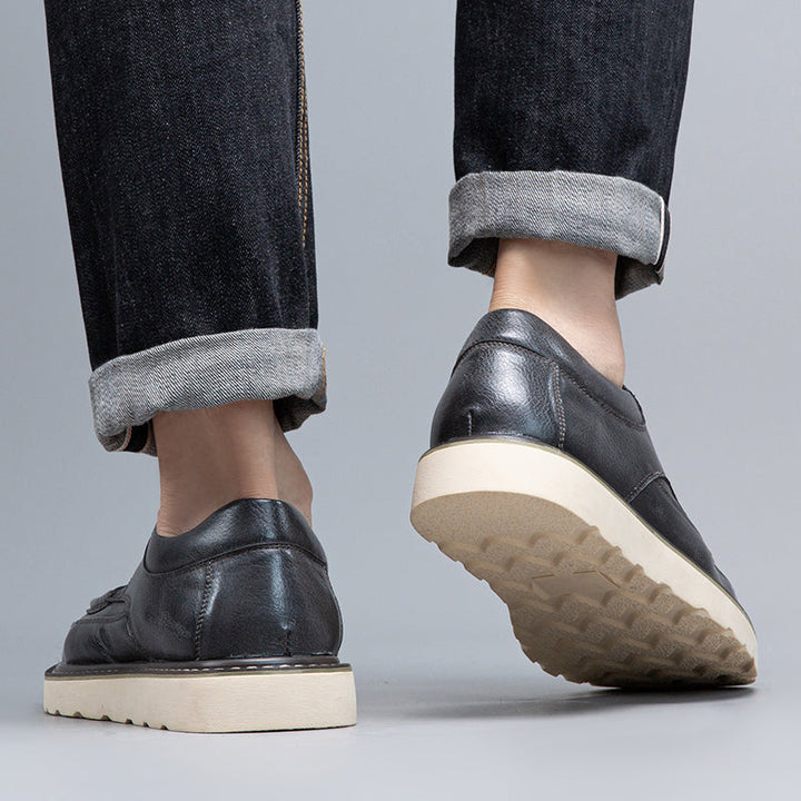 Outdoor shot of men's brown modern casual boots, perfect for urban adventures