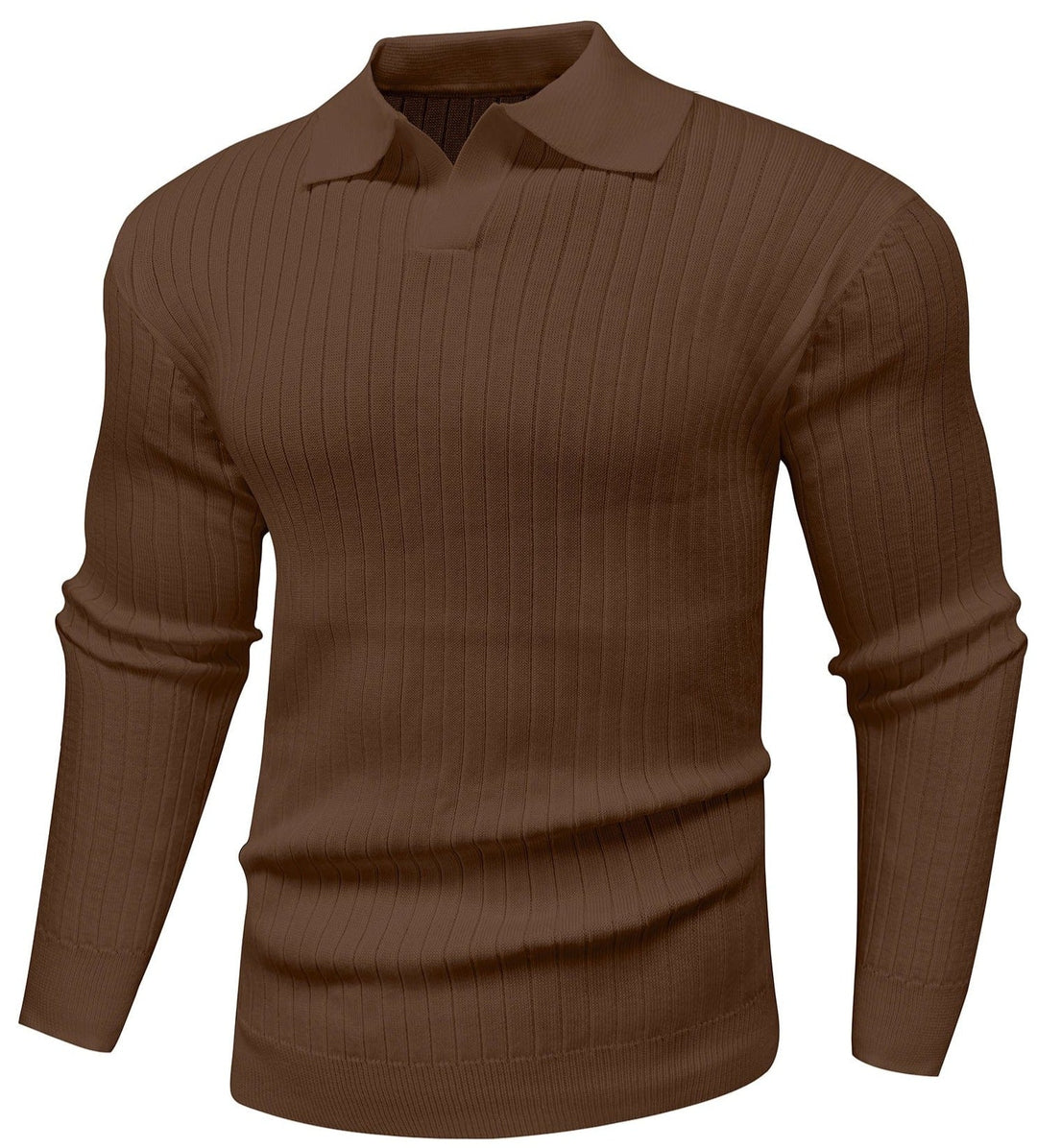 Stylish men's buttonless knit long sleeve polo, perfect for modern casual fashion