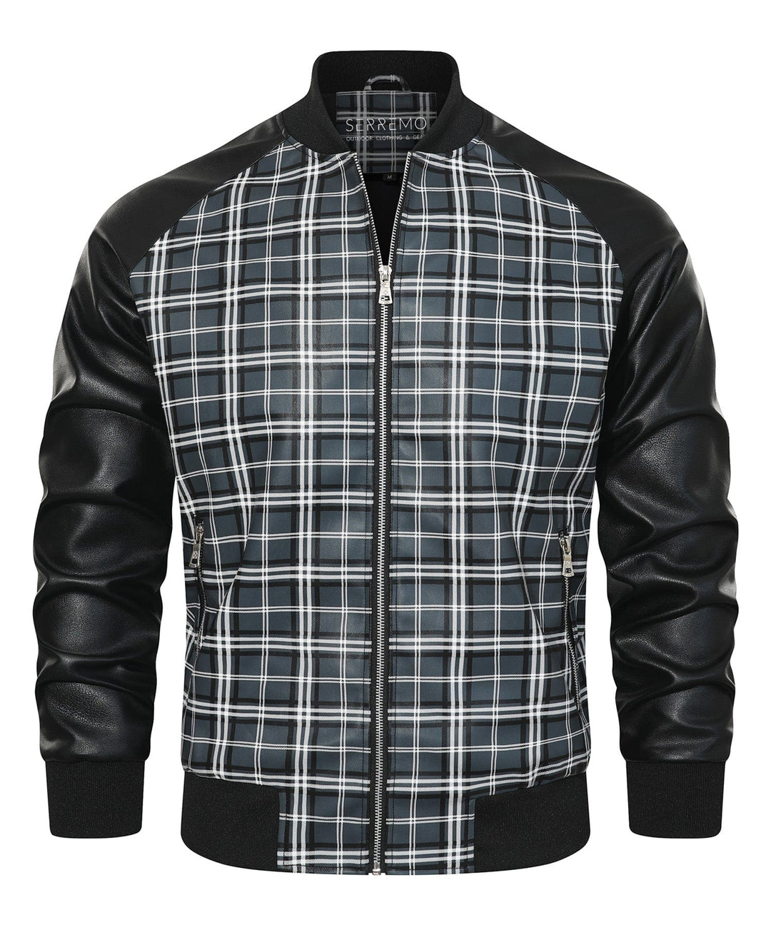 Men's Modern Plaid Gridlock Jacket in black and grey, front view, casual outerwear