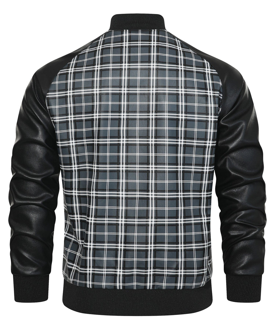 Back view of Men's Gridlock Plaid Jacket, black and grey print, stylish outerwear