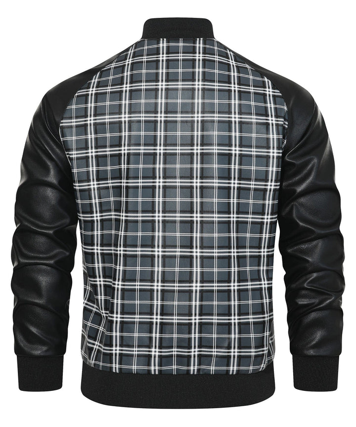 Back view of Men's Gridlock Plaid Jacket, black and grey print, stylish outerwear