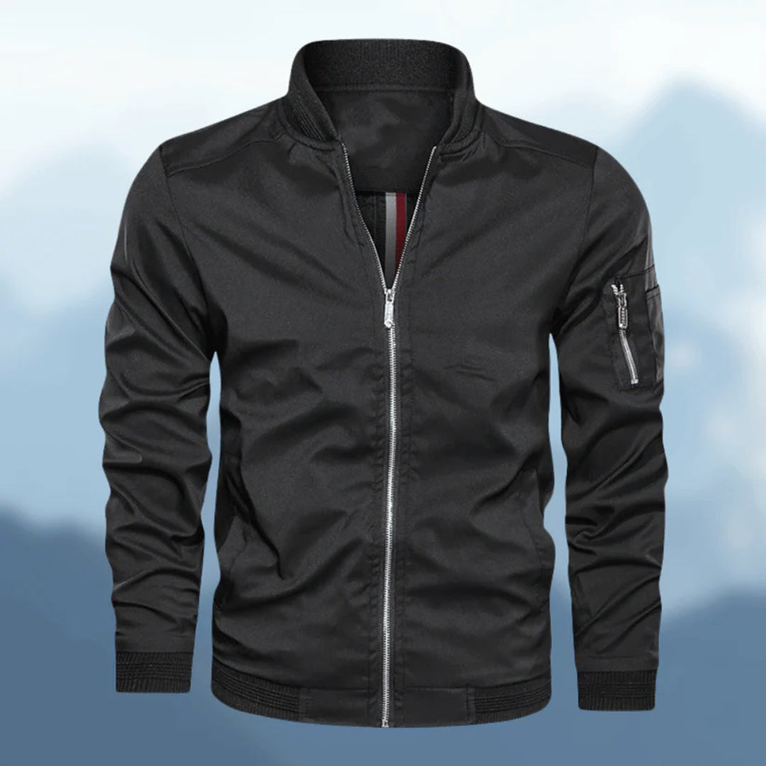 Men's modern slim fit bomber jacket, dark blue, for a stylish casual look, front view