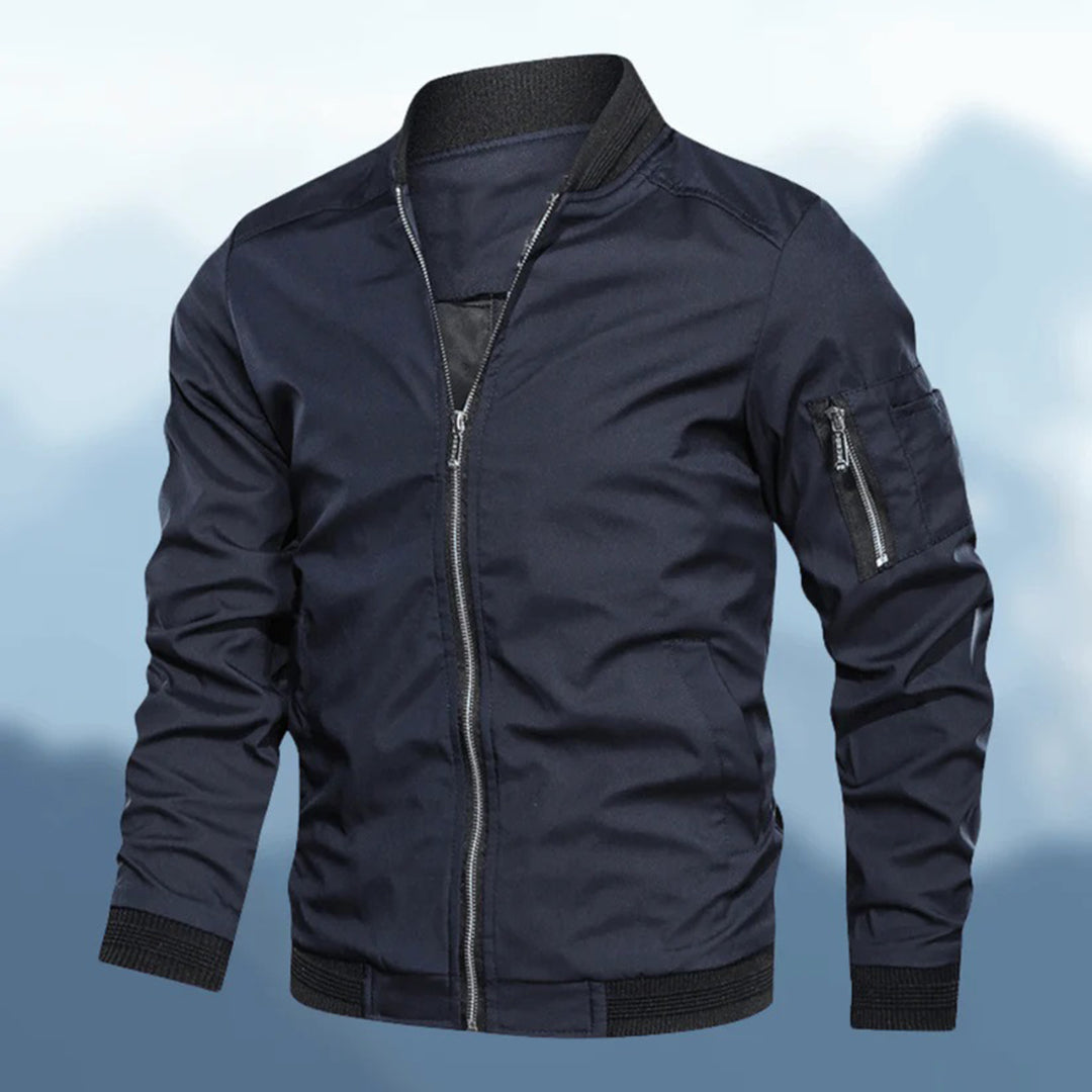 Trendy men's bomber jacket, slim fit, sand color, ideal for everyday casual wear