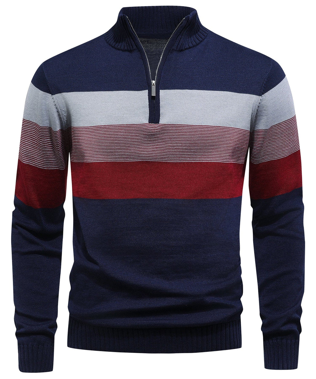 Men's modern striped pullover sweater, navy & white, casual, long sleeve knitwear