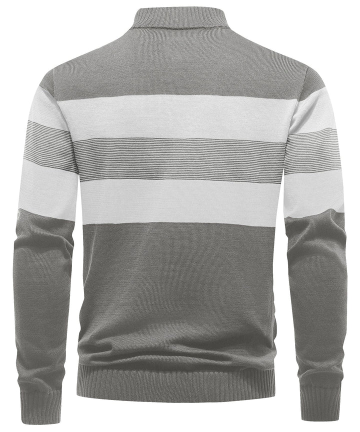 Fashionable men's striped pullover sweater, offering warmth and a modern aesthetic