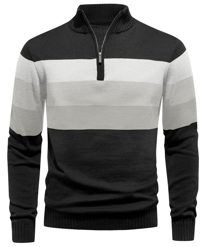 Stylish men's striped crew neck sweater in a classic fit, perfect for winter fashion