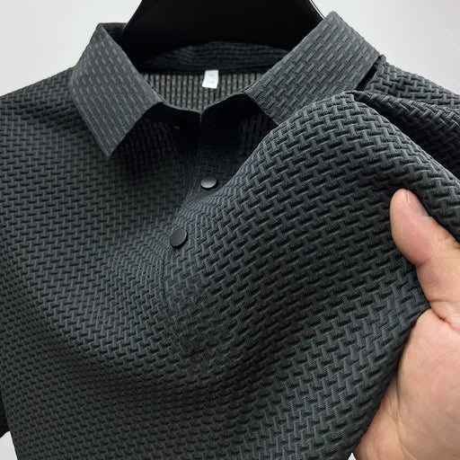 Men's stylish textured polo shirt. Basketweave design perfect for modern summer fashion, business casual, and comfort.