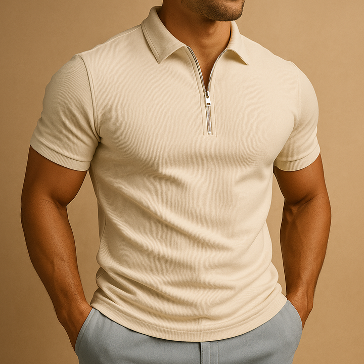 Men's comfortable zipped polo shirt, designed for all-day wear with a modern, slim fit and collared style.