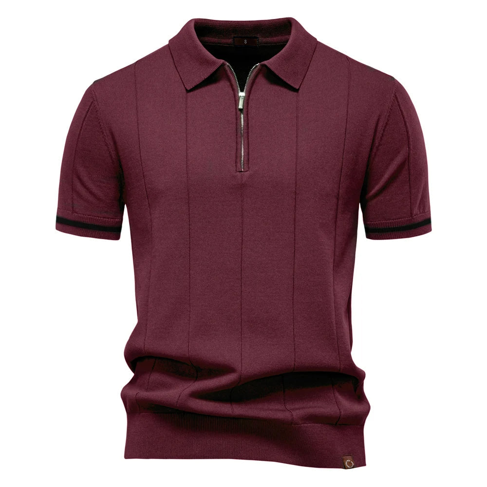 Trendy men's quarter-zip polo, a stylish top for modern smart casual men's fashion.