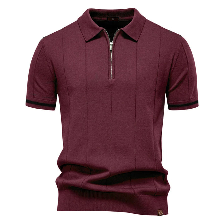 Trendy men's quarter-zip polo, a stylish top for modern smart casual men's fashion.
