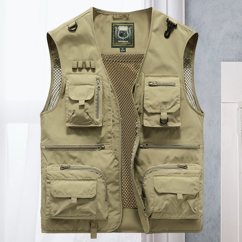 Men's multi-pocket utility vest, perfect for outdoor activities, travel & casual streetwear fashion.