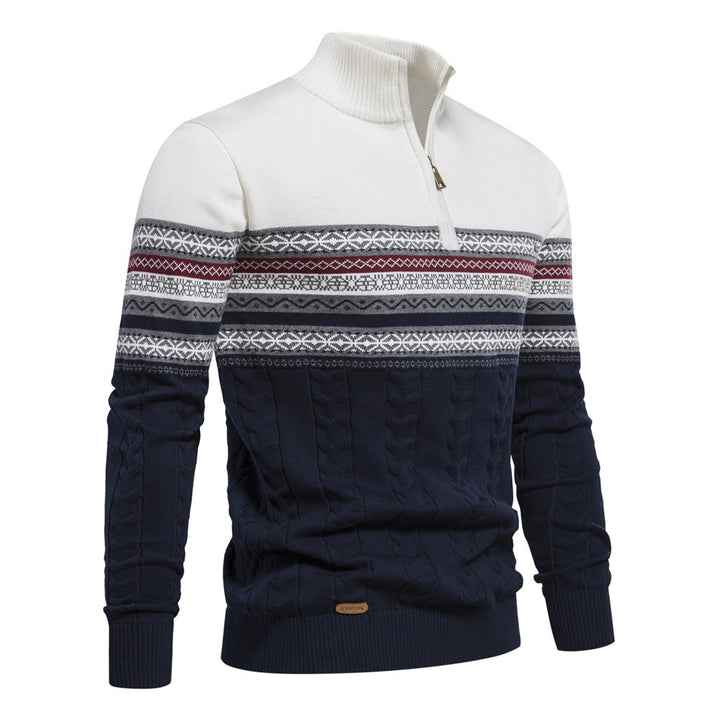 Textured men's half-zip sweater, Nordic pattern, made from a quality cotton blend