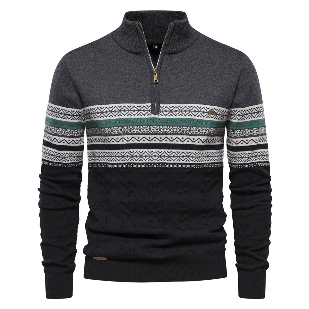 Men's winter fashion: a half-zip Nordic pullover sweater in a comfortable cotton blend