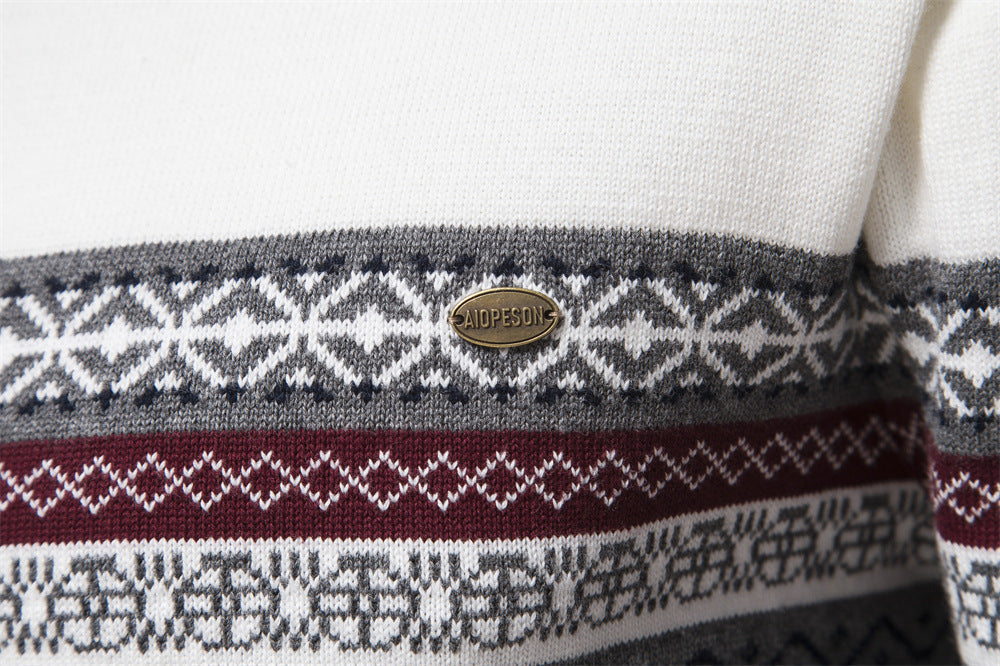 Comfortable men's Nordic half-zip long-sleeve sweater in a soft cotton blend