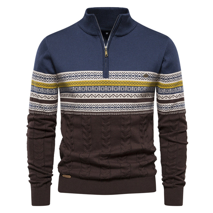 Front view of men's Nordic half-zip pullover sweater in a soft, durable cotton blend